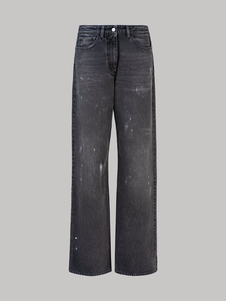 Pull to Open Jeans in Washed Black Denim and Black Lace-Up Detail