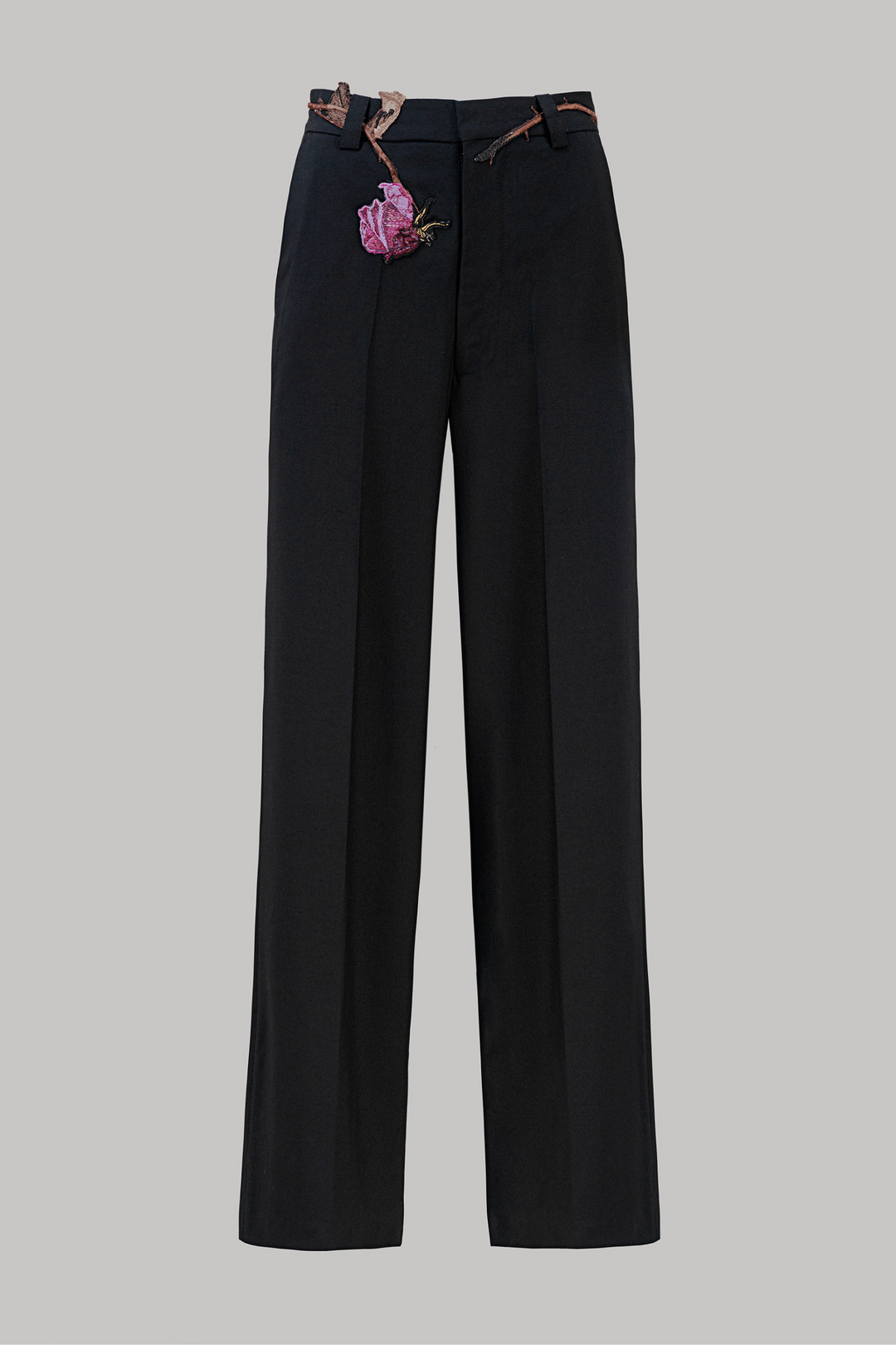 Ruffle Trausers Roses Memory of A Rose Trousers in Black with Dried Rose Embroidered Detail ...