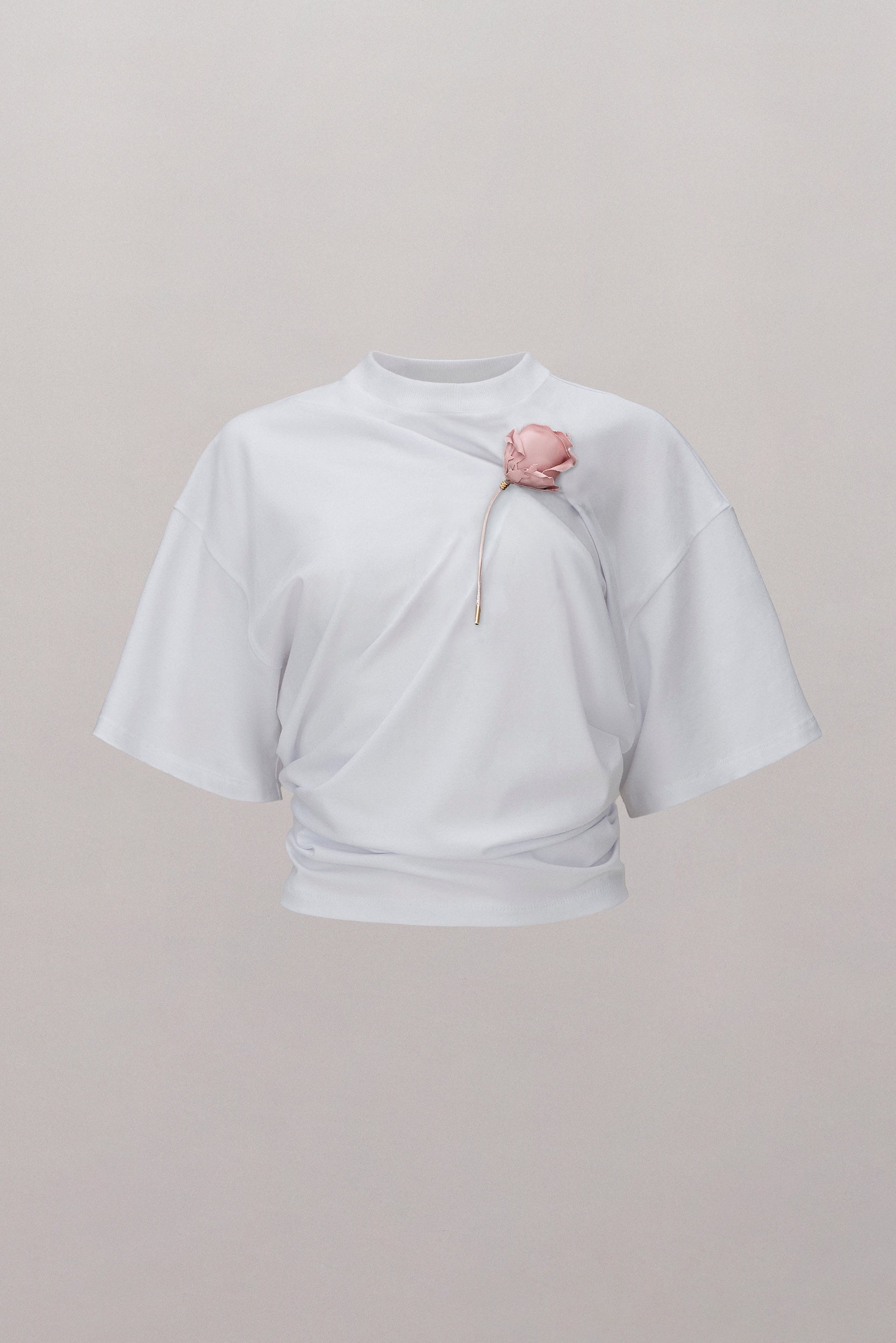 Suspended Rose Asymmetrical T-Shirt in White/Silk Rose | Seen